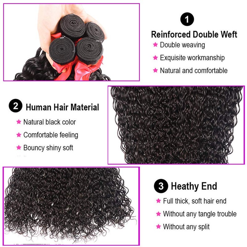 Miss GAGA 10A Water Wave Bundles with Closure (16 18 20 +14) Wet and Wavy Brazilian Virgin Human Hair 3 Bundles with 4x4 Lace Closure with Baby Hair Free Part 1B# Curly Wave Human Hair Extensions - Image 2